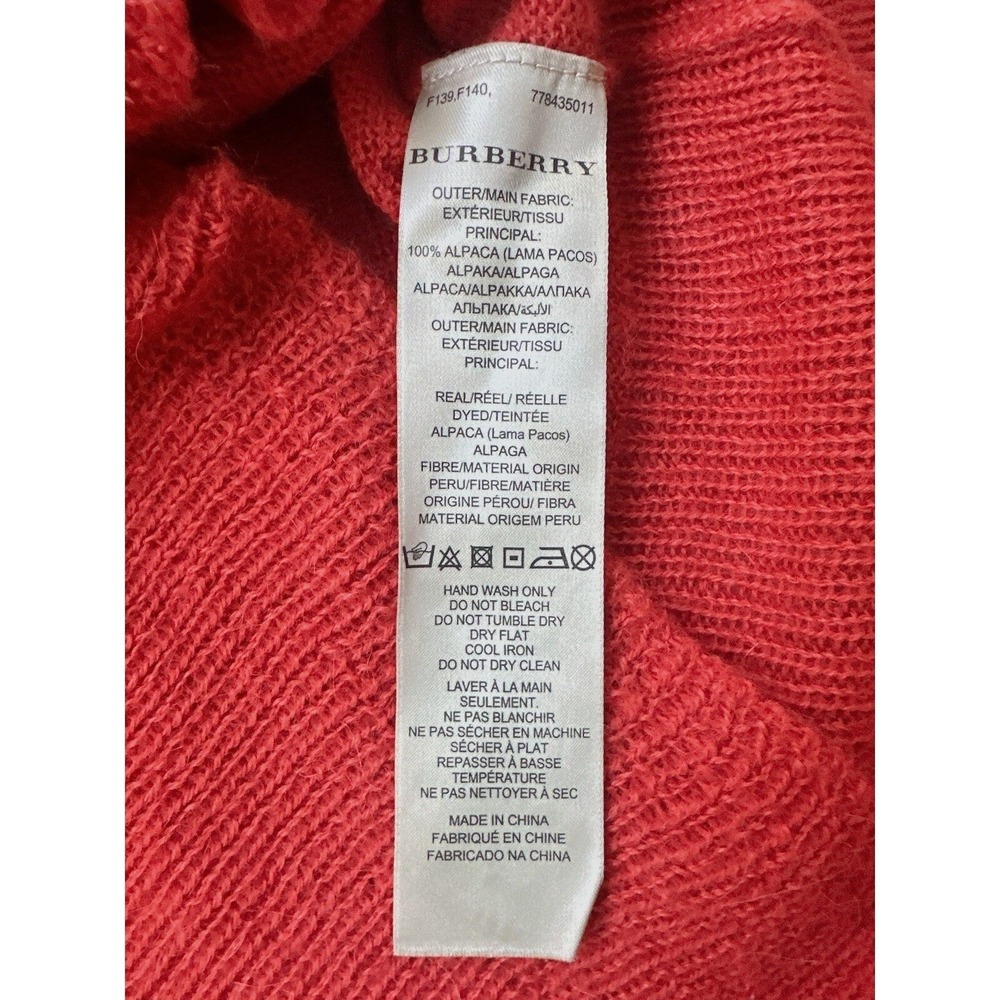 Burberry Women 100% Alpaca Sweater Size L Sweater Elbow Special Knit Orange - Picture 6 of 10